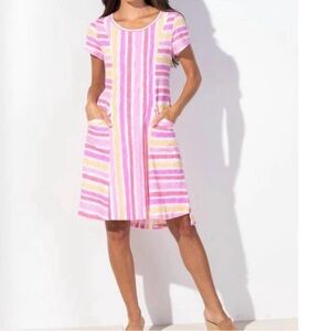 ESCAPE by Habitat Clothes Striped Short Sleeve Casual Dress - Large